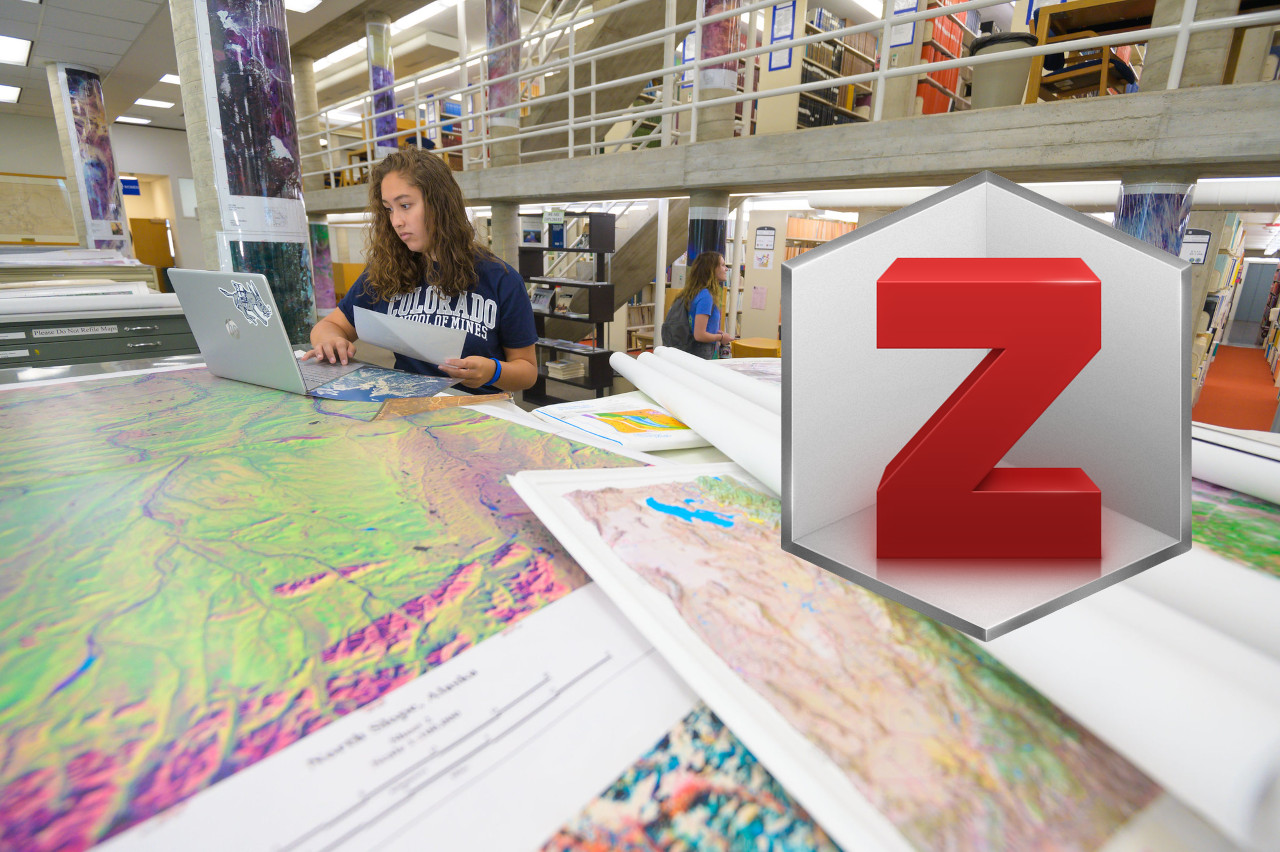 Students in Mines Library map room with Zotero logo