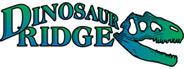 Dinosaur Ridge text with a t-rex head