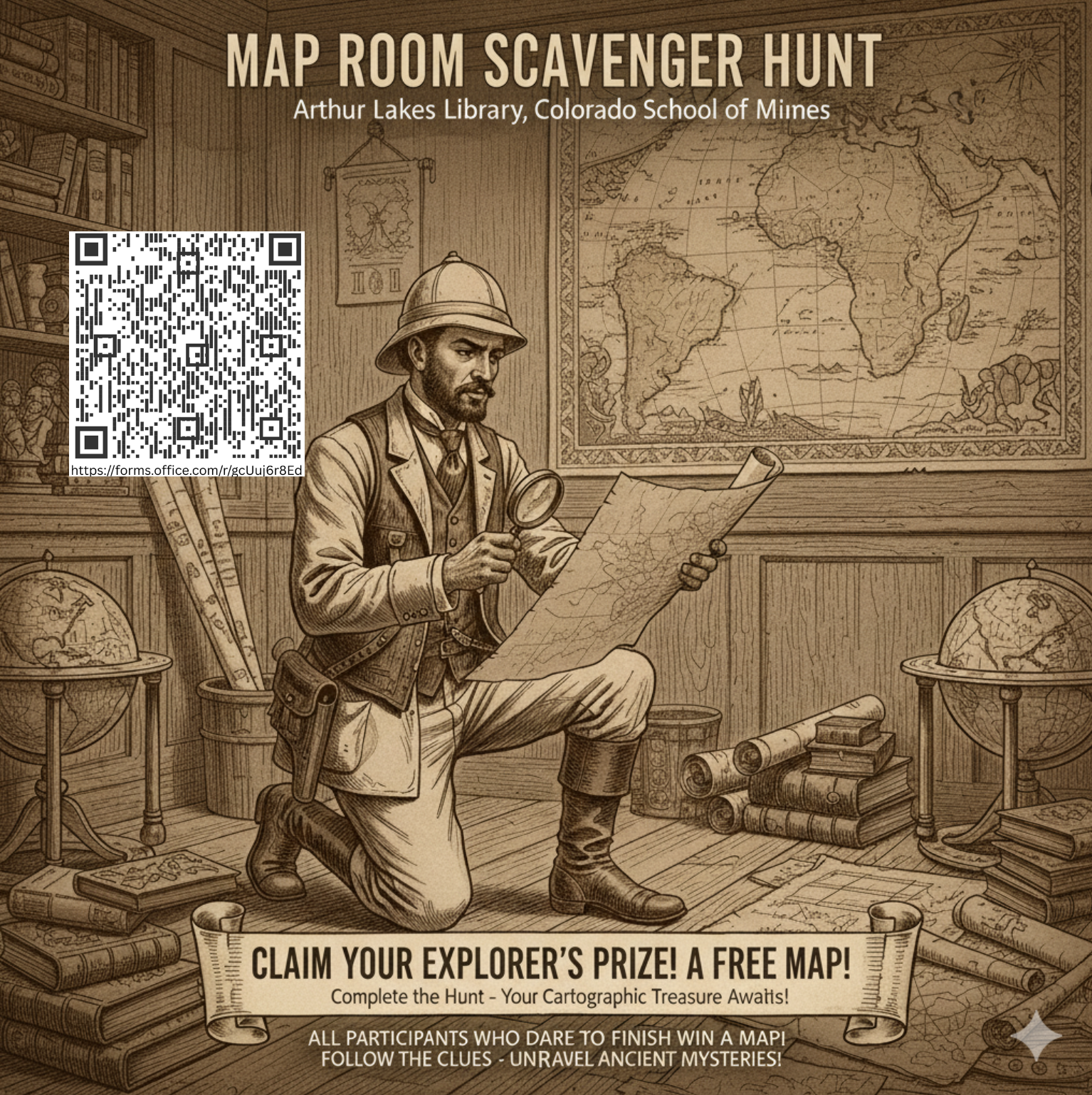 Man in explorer clothes looking at a map.