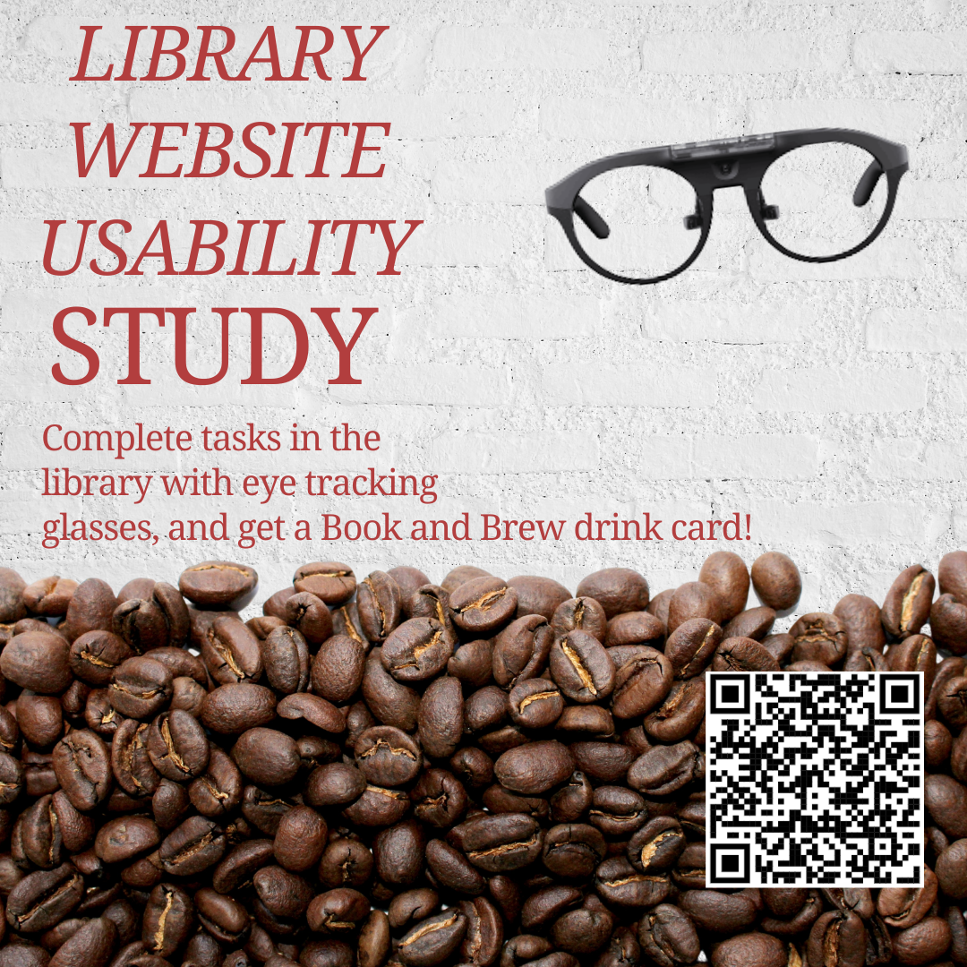 Library Website Usability Study Ad with coffee beans on the bottom.