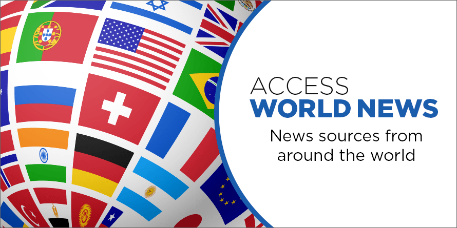 Flags of various nations with Access World News text next to it.