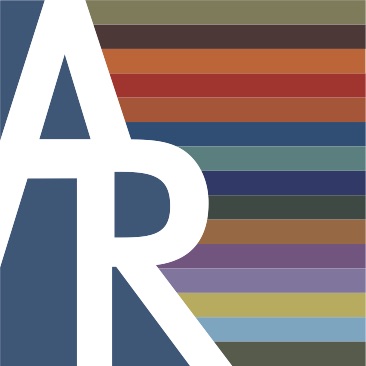 A and R letters with multicolored horizontal bars.